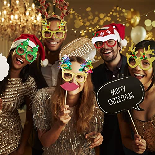 Max Fun 12Pcs Christmas Glasses Glitter Holiday Party Glasses Frames Christmas Decoration Accessories Costume Eyeglasses f...