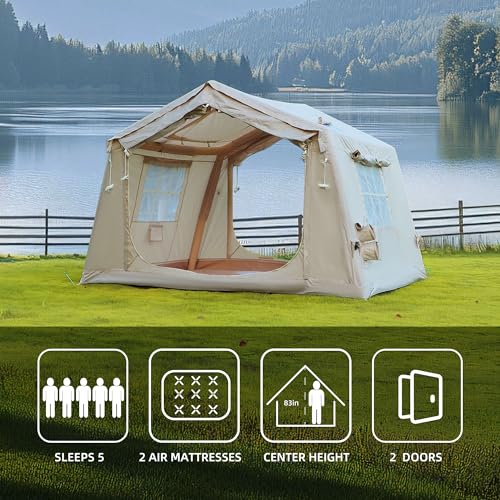 Inflatable Tent 4/6/8 Person, Blow Up Tent with Hand Pump for Easy Setup, 4 Season Waterproof Oxford Glamping Tents for Ca...