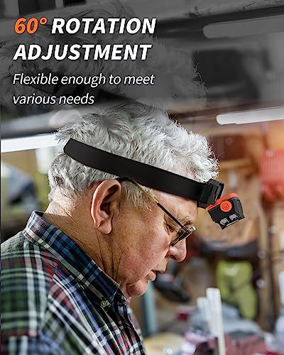 Anylight Rechargeable LED Headlamp with Stepless Dimming and Motion Sensor, IP65 Waterproof Headlight for Repairing, Runni...