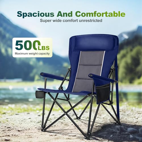 ALPHA CAMP Oversized Folding Camping Chairs High Backrest Heavy Duty Lawn Chairs for Adults Support 500 LBS Portable Camp ...