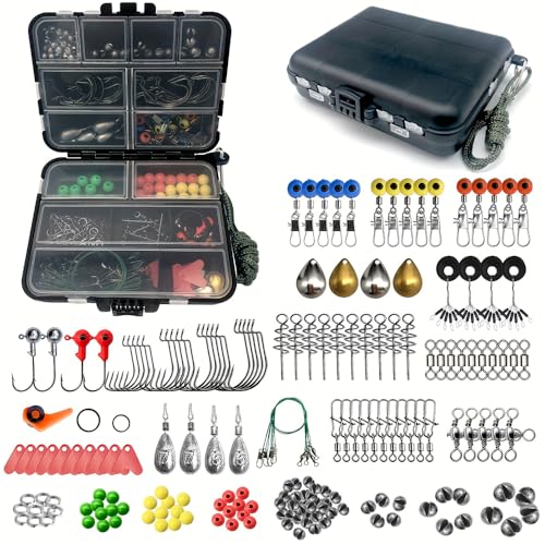 187-piece Complete Fishing Set - Fishing Tackle Box, Fish Hooks, Bait, Lead Sinker - Fishing Tackle Set, Freshwater and Sa...
