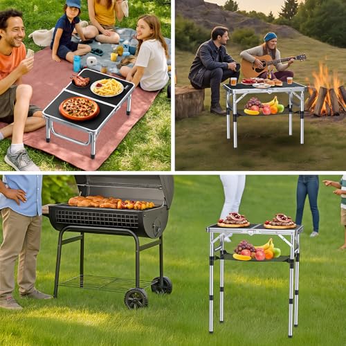 Anbte Folding Camping Table, Aluminum 24" x 16" Adjustable Height Small Folding Table with Carrying Handle, Lightweight, P...