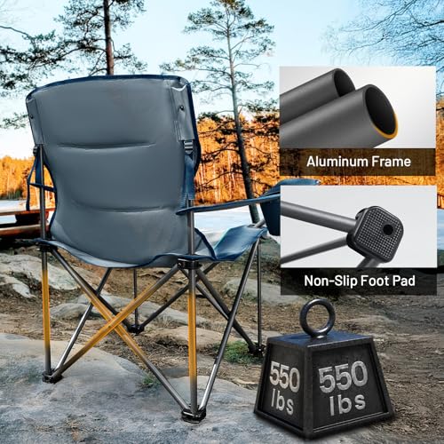 TIMBER RIDGE Oversized Folding Camping Chair for Adults, Support 550 LBS Heavy Duty with Cup Holder Side Pocket for Campin...