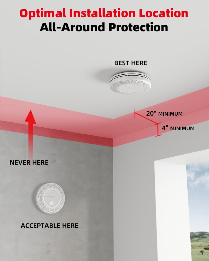 KIMROG 10-Year Sealed Battery 2-in-1 Smoke & Carbon Monoxide Detector Alarm | Home/Garage Combo CO & Smoke Alarm Detector with LED Warning Light Indicators & V-0 Flame-Retardant Housing(1-Pack)