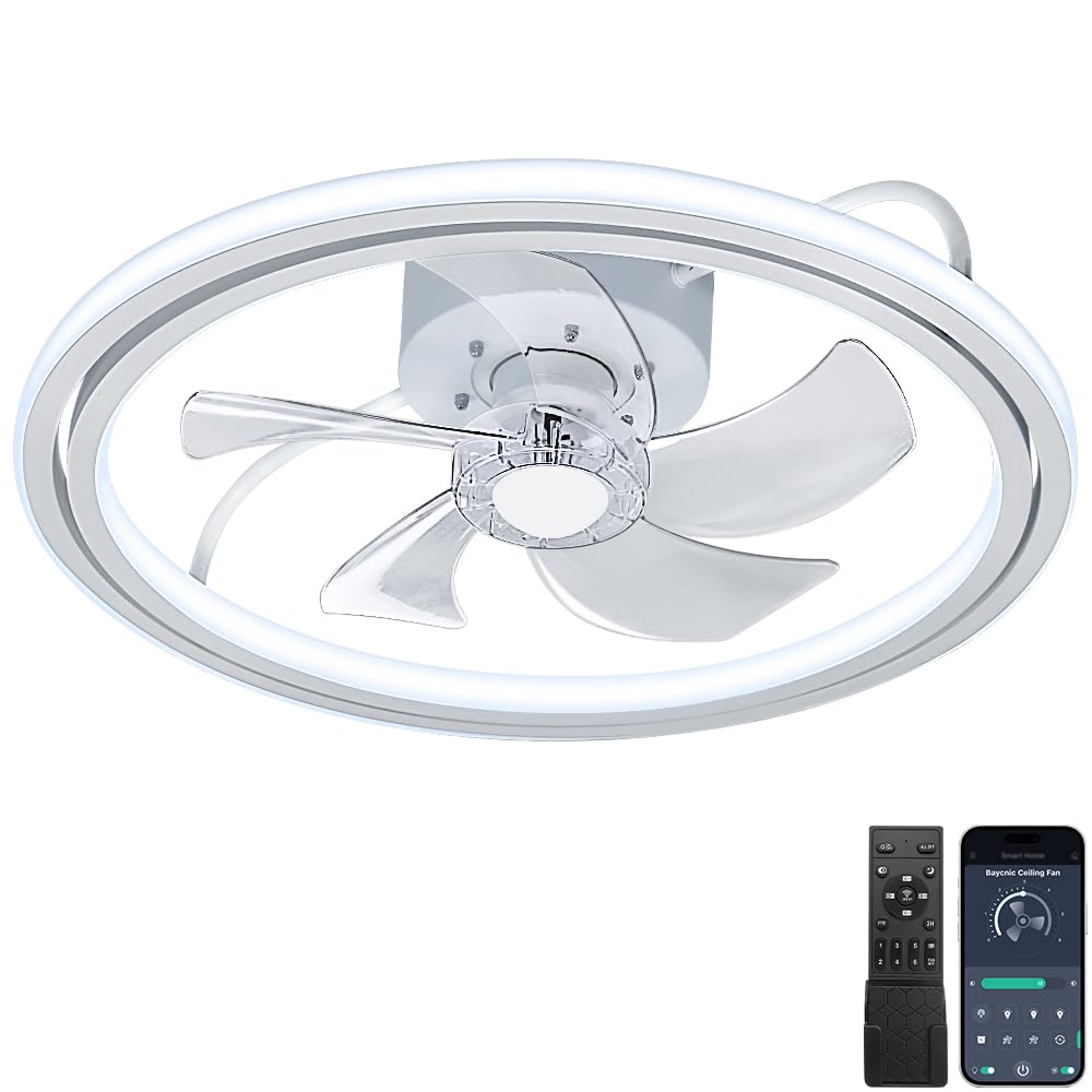 Baycnic Ceiling Fan With Led Light,Low Profile Ceiling Fans, Flush Mount Modern Ceiling Fans,Fandeliers Ceiling Fan Fixture With