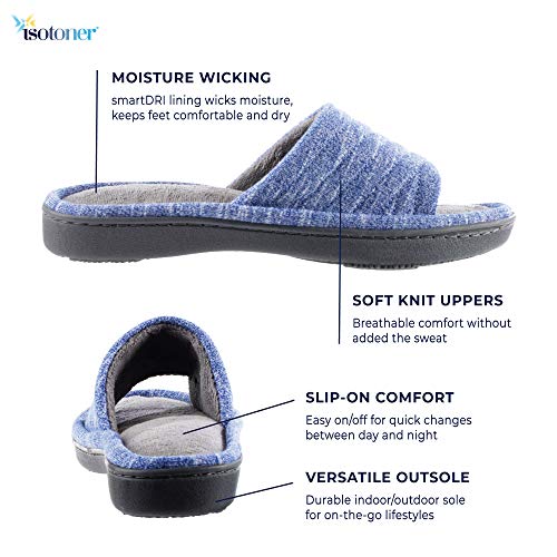 Isotoner Women's Premium Knit Slide Slippers - Moisture-Wicking Lining, Rubber Indoor/Outdoor Sole - Machine Washable Hous...