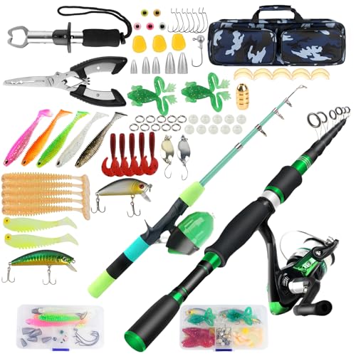 Family Fishing Pole Combo, 2PCS Portable Parent-Child Travel Fishing Kit, 6.89FT 4.92FT Telescopic Fishing Rod Spinning Re...