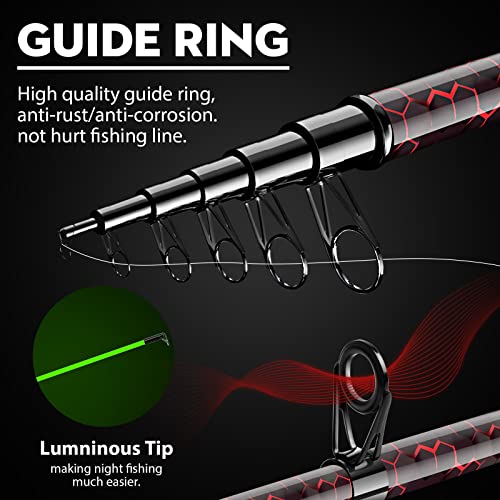 Fishing Rod and Reel Combos, Unique Design with X-Warping Painting, Carbon Fiber Telescopic Fishing Rod with Reel Combo Ki...