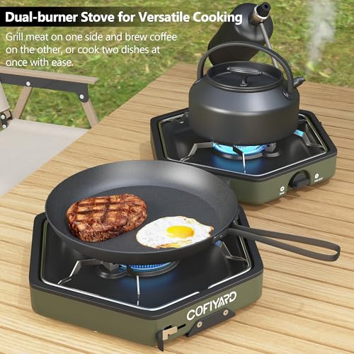 Cofiyard Propane 2-Burner Camping Stove with Carrying Bag and Gas Stove Pressure Regulator, Camping Essentials Folding Cam...