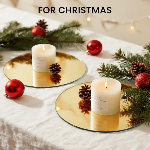 Yuzeyurun Glass Round Mirror Centerpieces for Tables, Set of 12Pcs 12" Golden Mirror Tables Centerpieces, Glass Trays for ...