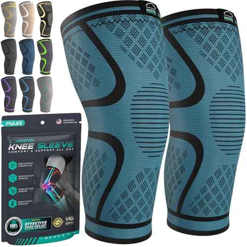 Modvel Compression Knee Brace for Women & Men - 2 Pack Knee Brace for Women Running Knee Pain, Knee Support Compression Sleeve, Workout Sports Knee Braces for Meniscus Tear ACL & Arthritis Pain Relief