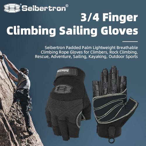 Seibertron Full or Half Finger Padded Palm Lightweight Breathable Climbing Rope Gloves for Climbers, Rock Climbing, Rescu...