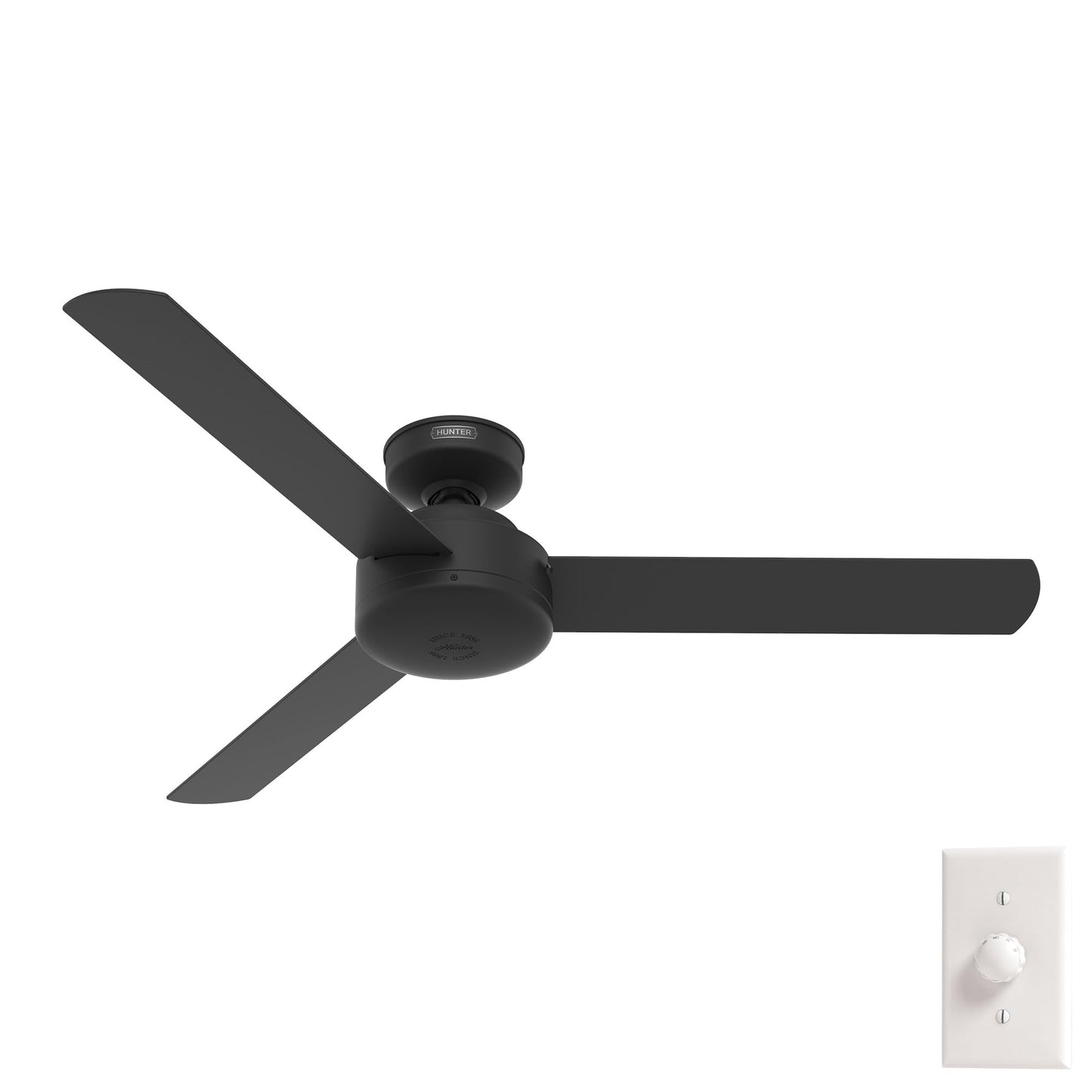 Hunter 52 inch Indoor Ceiling Fan No Light - Black Modern Ceiling Fan without Light, 3 Blades, Standard Mount, For Bedroom, Living Room, or Kitchen, Wall Control - Presto 50810, Matte Black