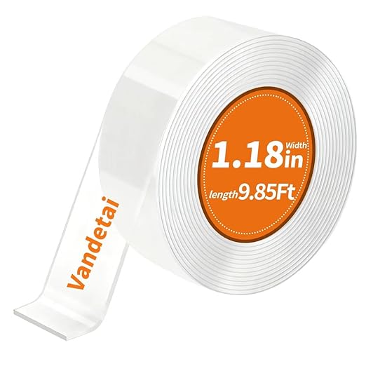 Double Sided Tape Heavy Duty Removable Nano Tape for Walls, Used for Carpet, Poster, Picture Hanging, Outdoor Multifunctional Mounting Tape (Clear, 1.18In x 9.85FT 1Pack)