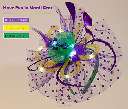 LED Light up Fascinator Hats Kentucky Fascinator Derby Flower Headband Feather Mesh Wedding Hair Clip for Women