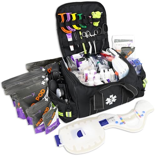 Lightning X Products Lightning X Pre-Stocked EMS/EMT Trauma Kit w/ Large First Responder Bag & 256 Aid Medical Supplies - ...
