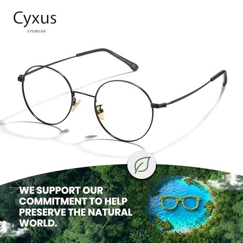 Cyxus Round Blue Light Blocking Glasses Men Woman Wire Frame Ultralight Comfortable Office Computer Gaming Study 8090