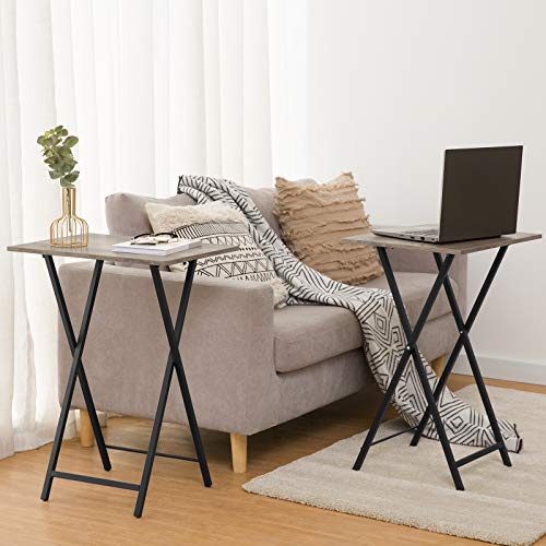 HOOBRO Folding TV Tray Tables, Set of 4 TV Trays with Storage Rack, Industrial Side Table for Eating at Couch, Foldable Sn...