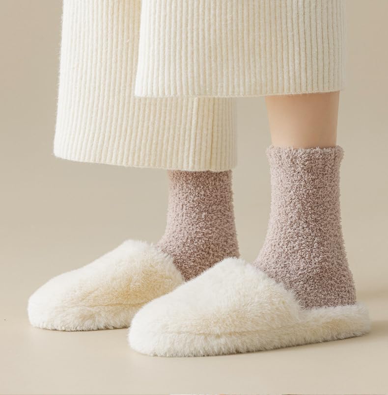 Kelabia Women Fuzzy Warm Fluffy Thick Slipper Aesthetic Fleece Long Socks (7 Pair, Onesize)