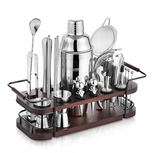KITESSENSU Cocktail Shaker Set Bartender Kit with Stand | Complete 24-Piece Bar Set Cocktail Kit with All Bar Accessories:...