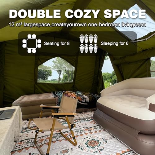 SENLEETO 8/10/12 Person Large Inflatable Tents for Camping, 4 Season Blow Up Tents with Canopy/Rainfly, Luxury Inflatable ...