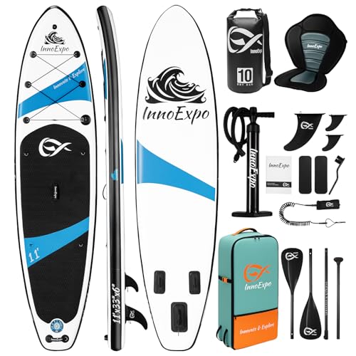 InnoExpo Inflatable Stand Up Paddle Boards with Premium Accessories, Wide Stable SUP Paddle Board Design, Non-Slip Comfort...