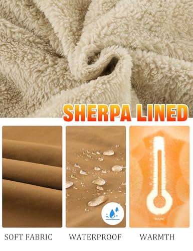 Flygo Mens Sherpa Lined Detroit Jacket Winter Warm Fleece Coat Waxed Washed Canvas Rugged Waterproof Jackets