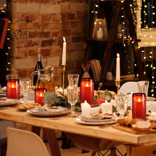 NURADA Flameless Candles with Remote Timer: 3D Wick Battery Operated Led Pillar Fake Candle Set for Wedding Birthday Valen...