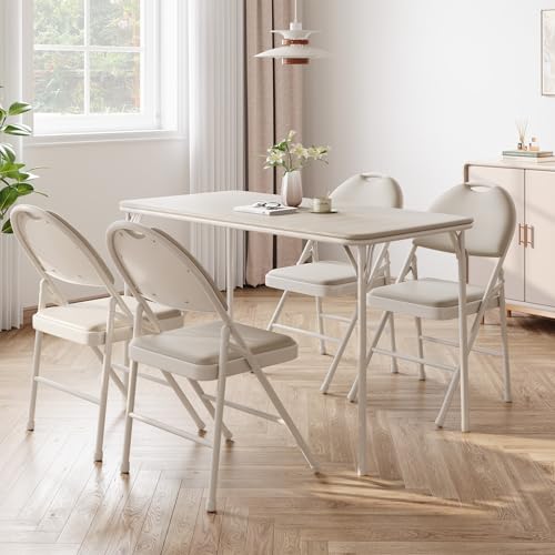 IDEALHOUSE Protable Folding Table and Chairs, 5 Piece Folding Card Table and Chairs Set, Foldable PU Upholstered Table and...
