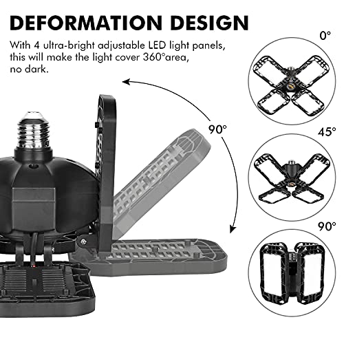 Tudoccy LED Garage Light 4 Pack, 120W Ultra Bright LED Shop Light with 4 Adjustable Panels, 12000LM E26/E27 Base Deformabl...