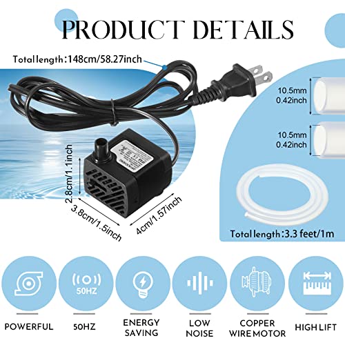 Set of 6 Fountain Pump Mini Small Water for Aquarium 50GPH 3W Submersible Water Quiet Water Fountain Pump with 3.3 ft Tube...