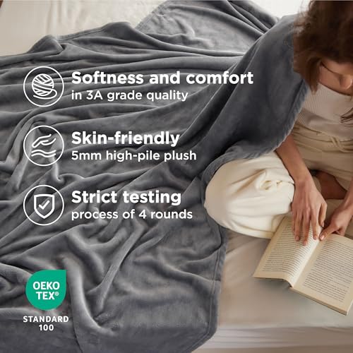 Bedsure GentleSoft Fleece Blanket Twin Size Grey - 300GSM Lightweight Plush Fuzzy Cozy Soft Warm Blanket for Bed, Sofa, Co...