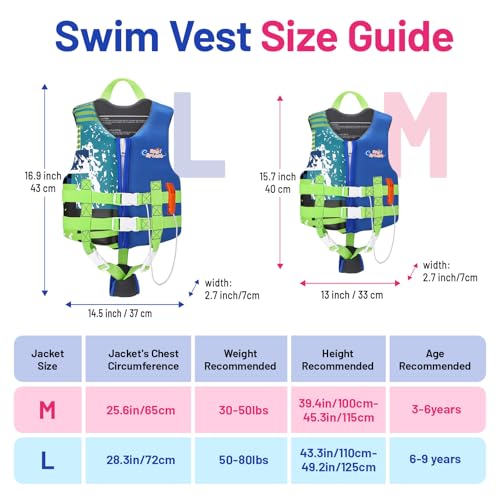 HeySplash Toddler Swim Vest, Kids Swimming Jacket Fit 30-50/50-80lbs, Child Floaties Vest wiht Safety Strap, Float Jacket ...
