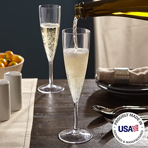 US Acrylic Plastic Reusable Champagne Flute (Set of 12) Clear 5oz Stems | BPA-Free, Shatterproof, Made in USA | Top-Rack D...