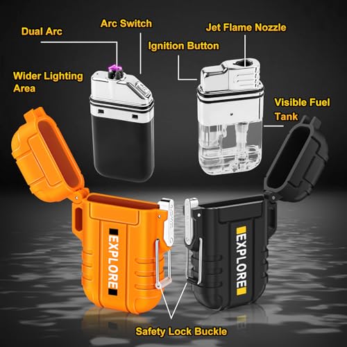 LcFun 3 Pack Waterproof Lighter Windproof Torch Lighters Butane Refillable, Electric Dual Arc Lighters USB Rechargeable Fl...