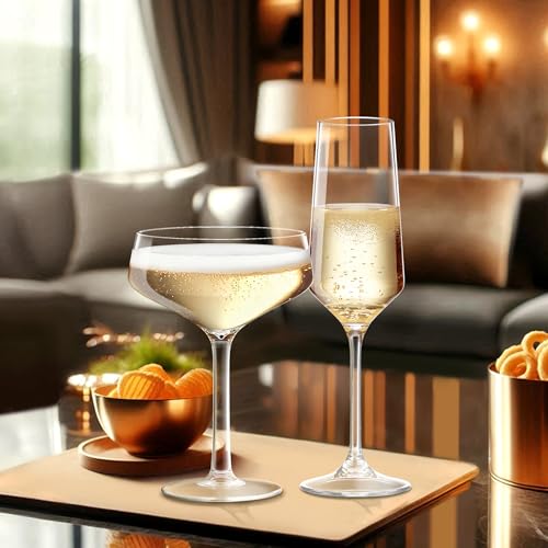 Amazing Abby - Stella - 8-Ounce Unbreakable Tritan Champagne Flutes (Set of 6), Plastic Wine Glasses, Reusable, BPA-Free, ...