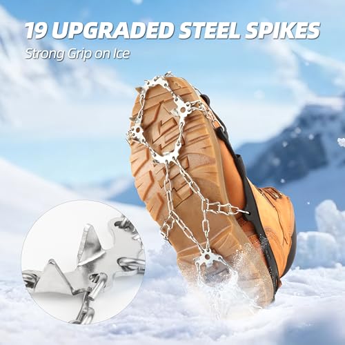 WASSERFLUX Crampons Ice Cleats for Shoes and Boots, 19 Stainless Steel Spikes Traction Snow Cleats for Hiking, Snow Climbi...