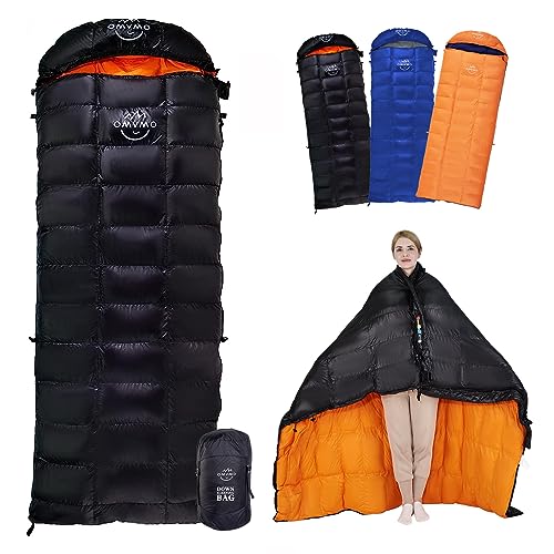OMVMO -10°F 0°F 10°F 15°F Down Sleeping Bag for Adults,800/650 Fill Power,Ultralight Wearable 4 Season Cold Weather Rectan...