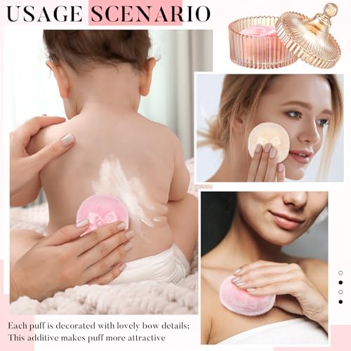 Tioncy 3 Pcs Large Body Powder Puff and Container Valentine's Day gift Powder Container with Puff Crystal Case Soft Washab...