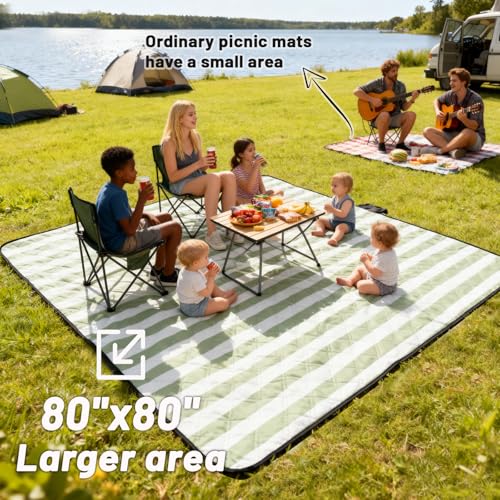 SunnyTrail Extra Large Picnic Blanket 80"x80" – Waterproof Sandproof Outdoor Blanket for Beach, Park, Grass, Lawn, Campin...