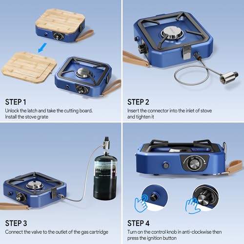Upgraded Separate Ignition Needle WINKIZA Camping Stove with Cutting Board, Portable Propane Camp Stove with 8,000 BTU, Ad...