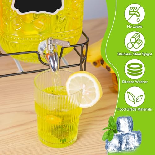 2-Pack1Gallon Glass Drink Dispensers for Parties,Beverage Dispenser with Stainless Steel Leakproof Spigot/Stand/Bamboo Lid...