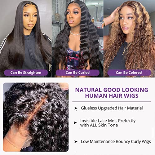 Real Human Hair Closure Wig - 4x4 Curly Wig for Black Women, 26Inch Lace Front, Glueless, Pre Plucked with Baby Hair, 150% Density, Natural Color