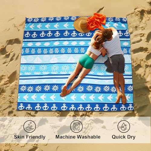 SKYREH Beach Blanket Waterproof Sandproof, 79" x 83" Extra Large Sand Free Quick Drying Beach Mat, Compact Outdoor Picnic ...