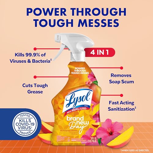 Lysol All Purpose Cleaner Spray, Multi-Purpose Disinfecting Spray, Kitchen & Bathroom Cleaner, Mango & Hibiscus Scent, 32 ...
