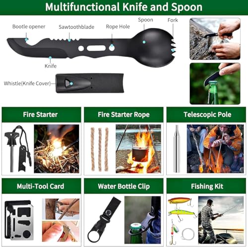 Survival Kit for Teen Men Dad Husband, 24 in 1 Emergency Survival Gear and Equipment, Tactical Tools for Outdoor Camping F...