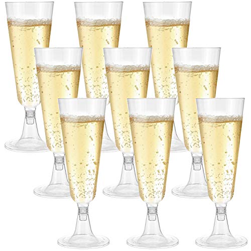 Hedume 100 Pack Champagne Flutes, 5oz Disposable Clear Plastic Champagne Glasses, Toasting Flute Set for Mimosas, Bloody M...