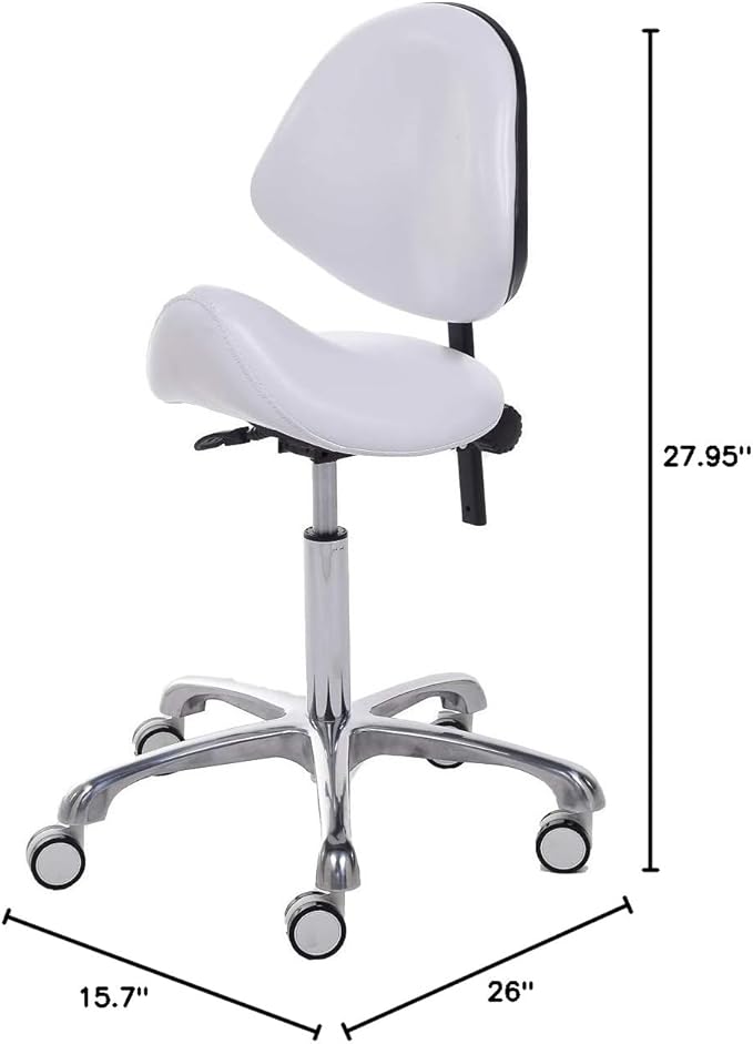 FRNIAMC Hydraulic Saddle Rolling Adjustable, Heavy-Duty (350 lbs) Stool Chair for Beauty Salon Massage Dental Clinic Home Office Use(White, Updated to Soft Wheels)