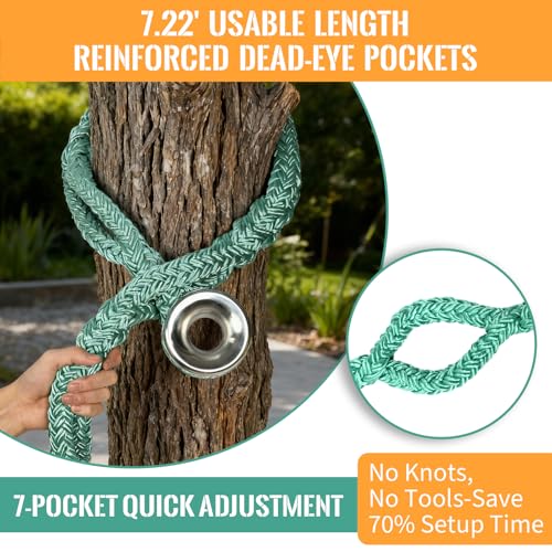tonchean Rigging Ring Sling Rope 3/4” × 7.22FT Arboart Rope Sling with 28mm Inner Diameter Aluminum Rigging Ring 7-Pocket ...