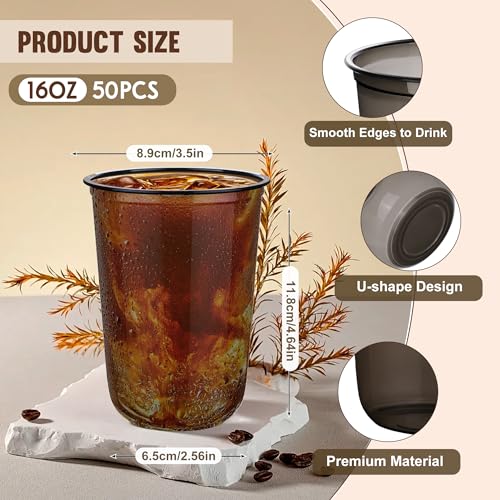 KesaPlan 50 Pcs Black Plastic Cups, 16oz Disposable Stemless Wine Glasses for Cocktail Cute Clear Cocktail Wine Glasses Bl...